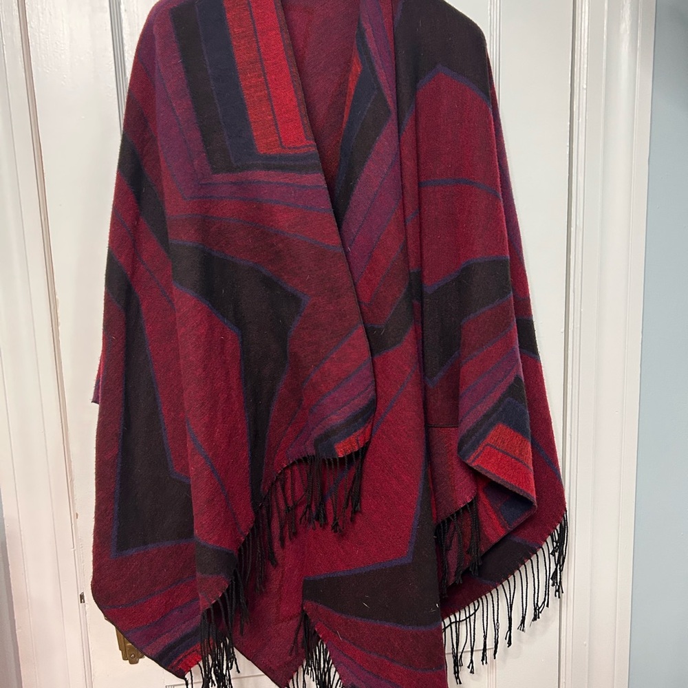 Chic Red, Burgundy, and Black Patterned Poncho